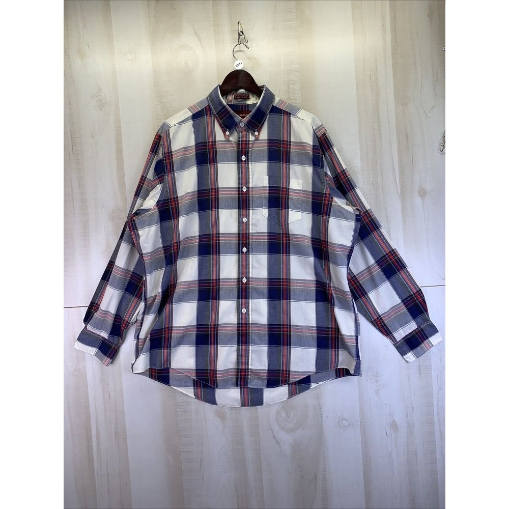 Vintage Chaps Ralph Lauren Mens Blue Plaid Button Down Long Sleeve Shirt XL-8711